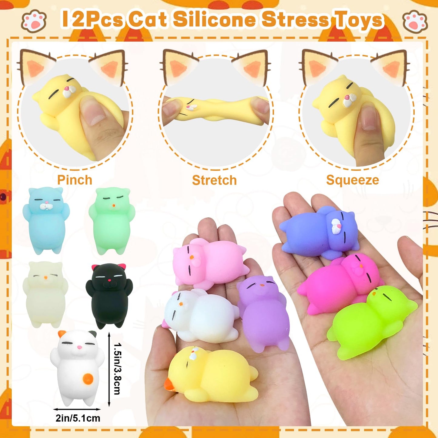 Moltby Cat Party Favors For Kids - 72Pcs Cat Themed Birthday Party Supplies, Cat Pens Erasers Stationery Set For Pet Theme Birth