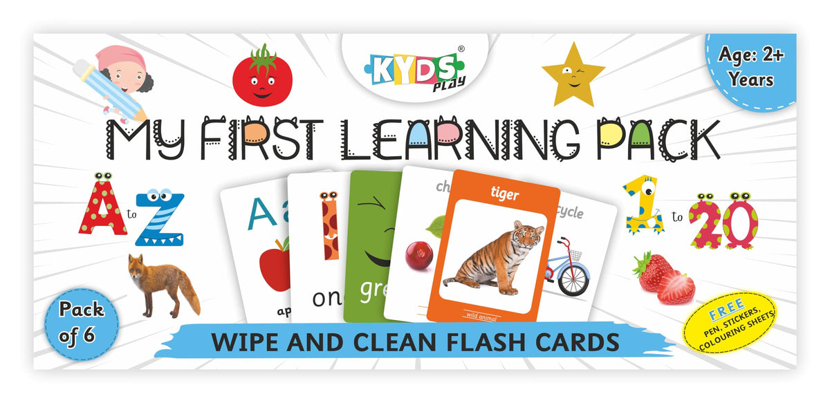 Kyds Play  My First Learning Pack Combo Of 6  Alphabets + Numbers + Colours & Shapes + Fruits & Vegetables + Animals + Transpo
