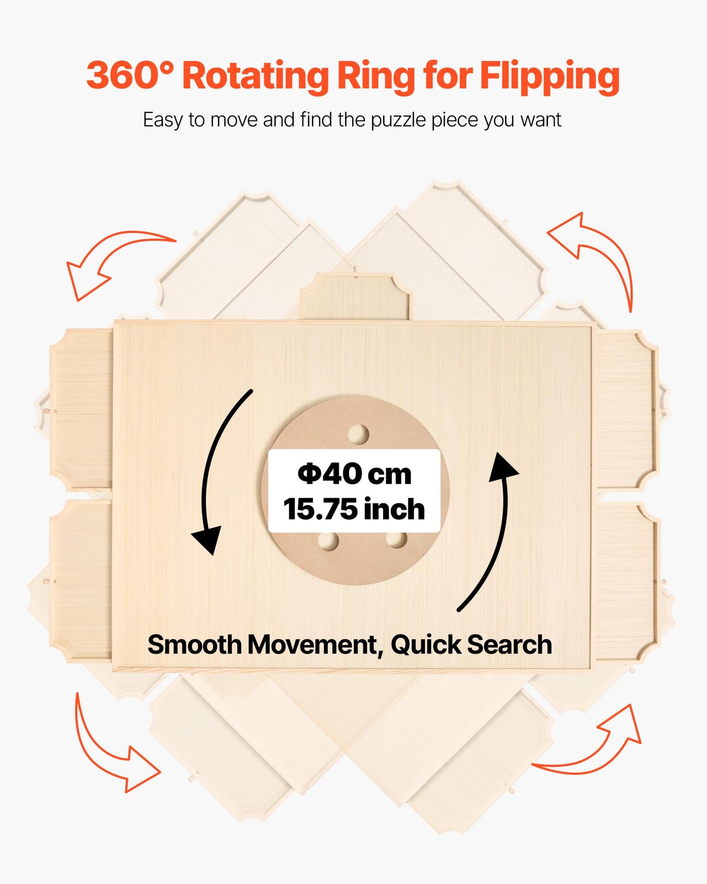 VEVOR 2000 Piece Rotating Puzzle Board with 5 Drawers and Cover, 40x29 in Portable Wooden Table, Jigsaw Puzzle Accessories for A