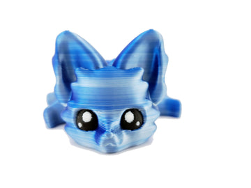 Cute Fox Desk Buddy, Articulated 3D Printed Fidget, 7.5 Inches, Authorized Seller (Silk Blue/Silver)