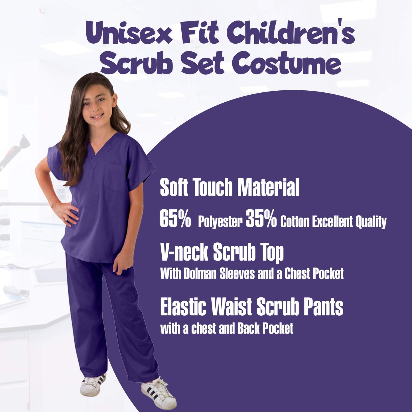 Kids Scrubs Super Soft Children Scrub Set Kids Dress Up (2/3, Purple)