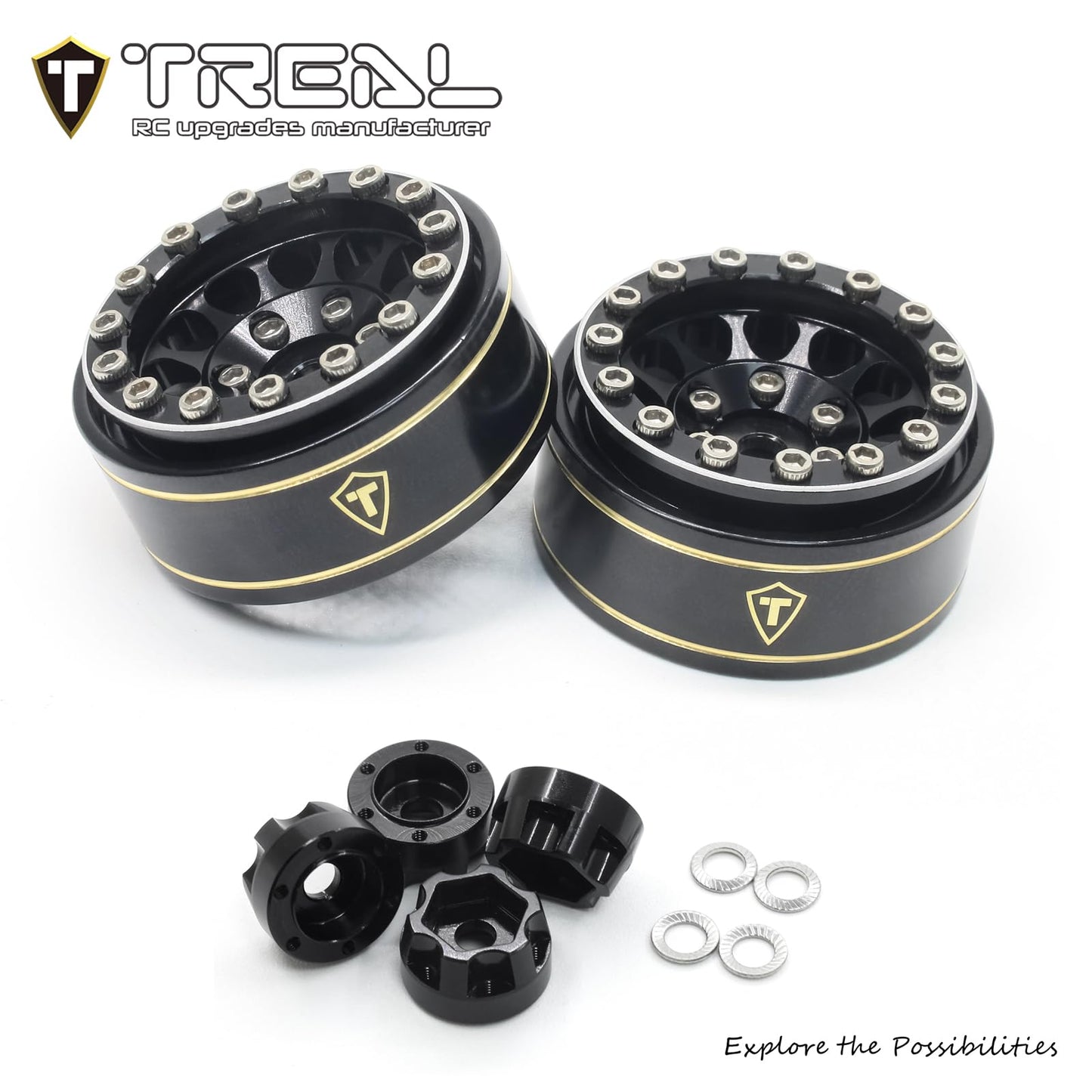 Treal 1.0 Beadlock Wheels 12 Spokes Classic Rims (4P) For Scx24 Ax24 Fcx24 Trx4M 1/24 1/18 Crawler Car-Type I(Black)
