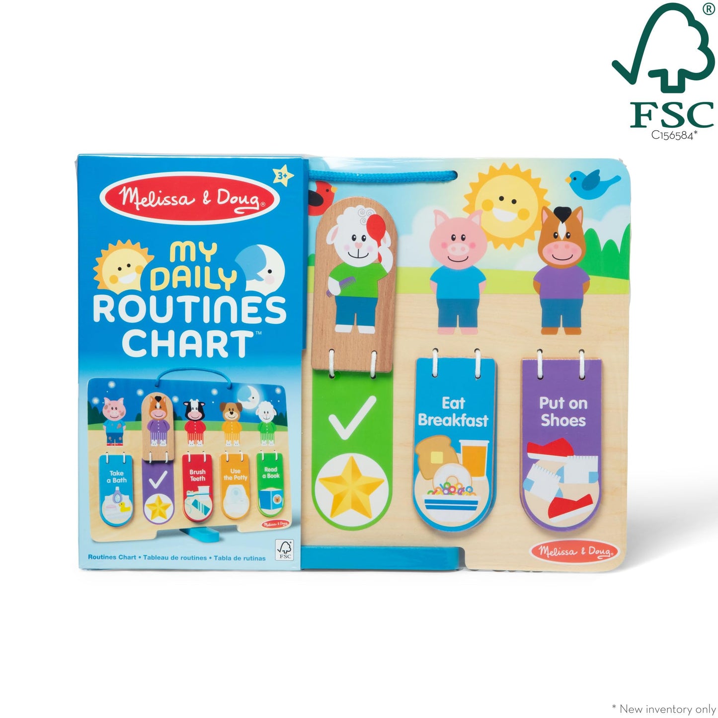 Melissa & Doug Wooden Daily Routines Chart for Kids 3+ - Multi-color, FSC Certified, Model 50893, 12" x 9" x 1.2"