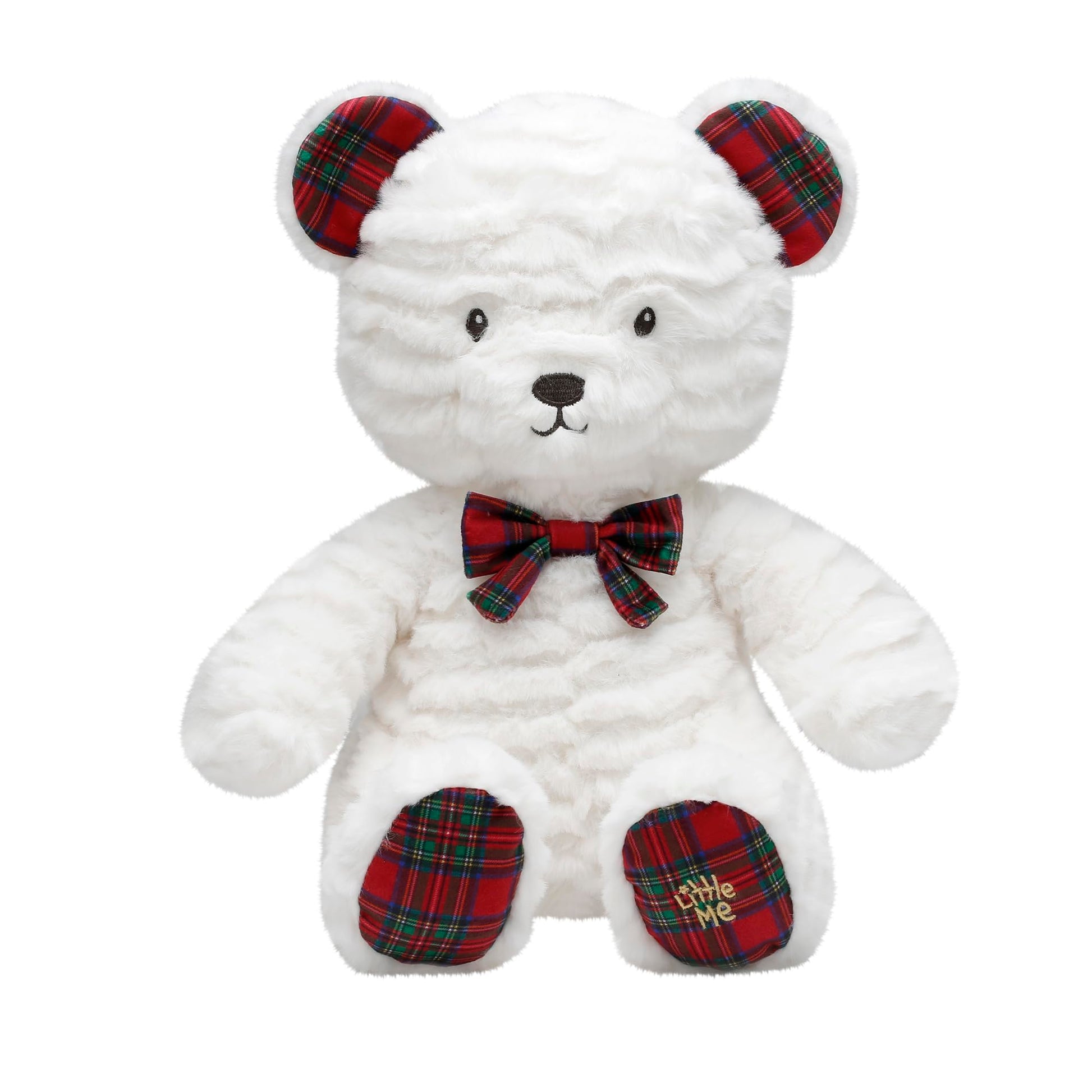 Baby Starters Plush Teddy Bear with Holiday Plaid Details, White with Red Plaid, 10 inch Sitting