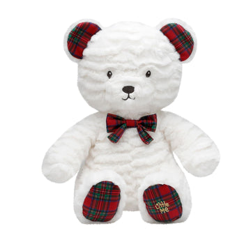 Baby Starters Plush Teddy Bear with Holiday Plaid Details, White with Red Plaid, 10 inch Sitting