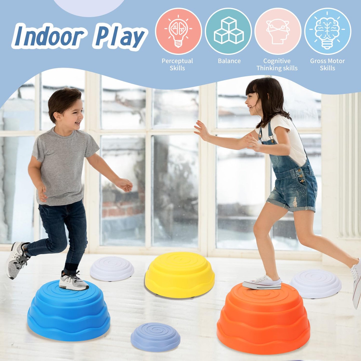 Bananmelonbm 6 Pcs Stepping Stones For Kids Toys And Games, Non-Slip Balance River Stones Obstacle Course Play Indoor And Outdoo