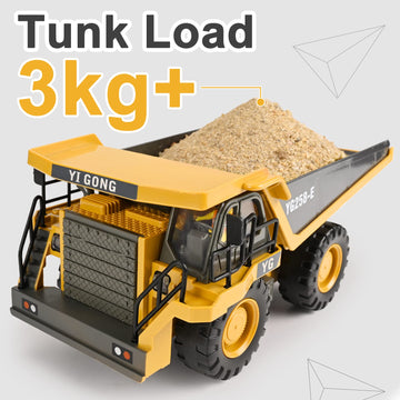 KidsFaves Remote Control Dump Truck Toys 9 Channel 2 Batteries RC Construction Toy Vehicles with Metal Bed Lights/Sounds, Birthd