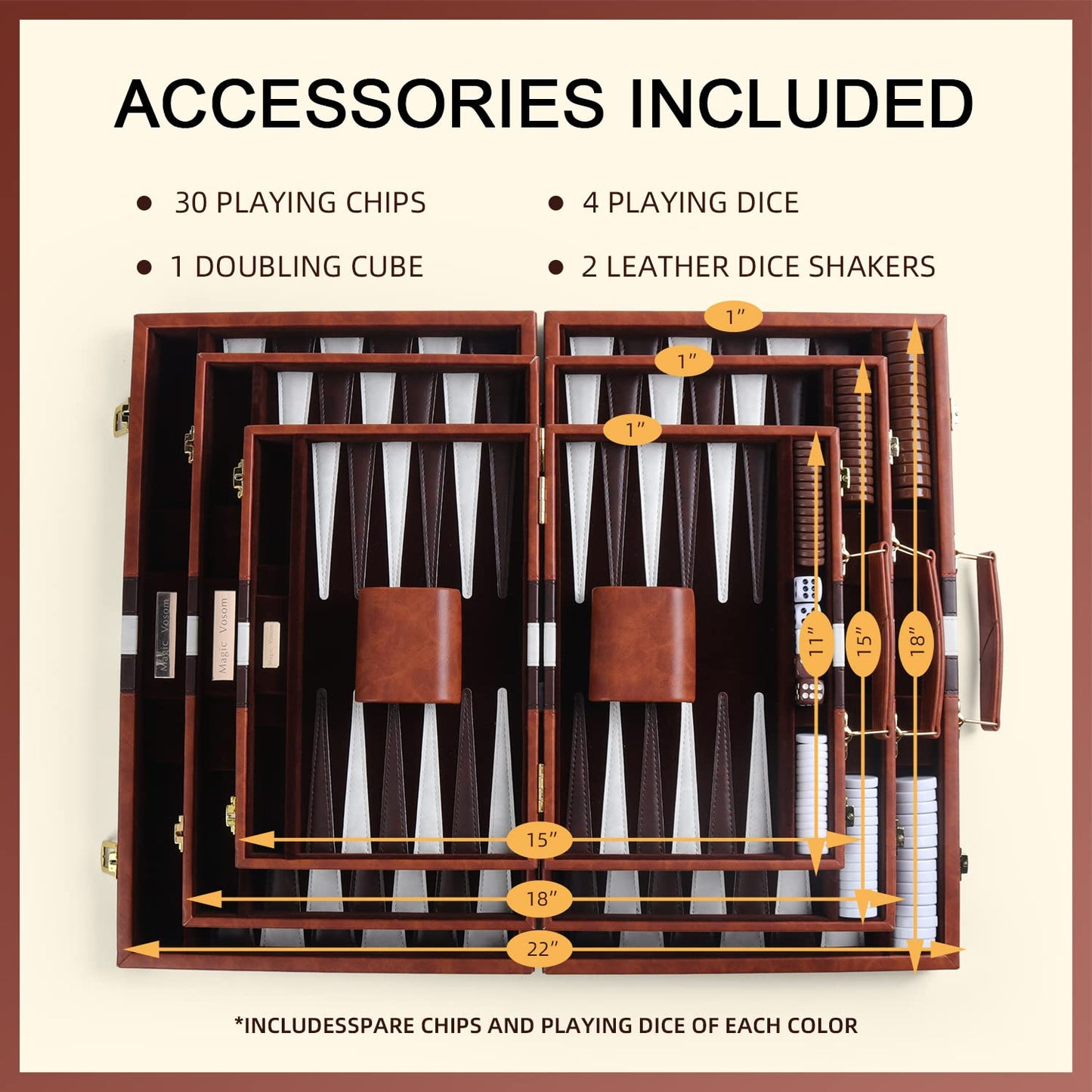 Magic Vosom Travel Medium 15 Inch Backgn Brown Sets Classic Board Game with enhanced Leather Case  Portable Travel Strategy Backgn Game Sets for mature-themeds  Kids (Brown Medium)