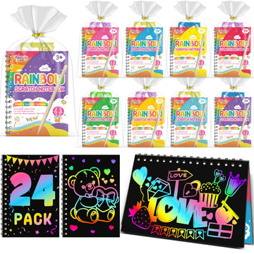 Scratch Art Party Favors for Kids: 24 Pack Rainbow Scratch Notebook Bulk Kids Craft School Supplies for Girls Boys 4-8 Years Old