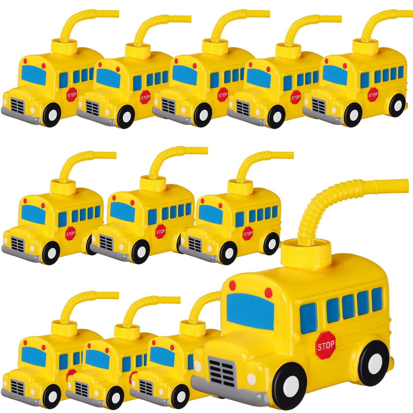 Tanlade 12 Set School Bus Cups with Straws, Plastic Vehicle Bus Shape Cup Bulk First Day of School Birthday Party Favor for Car 