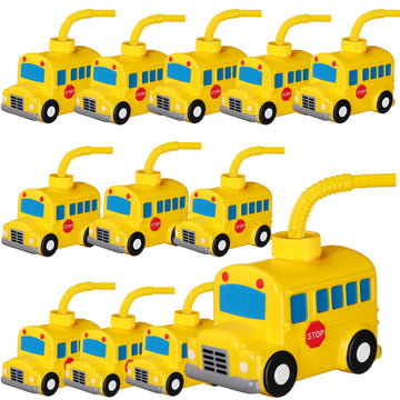 Tanlade 12 Set School Bus Cups with Straws, Plastic Vehicle Bus Shape Cup Bulk First Day of School Birthday Party Favor for Car 
