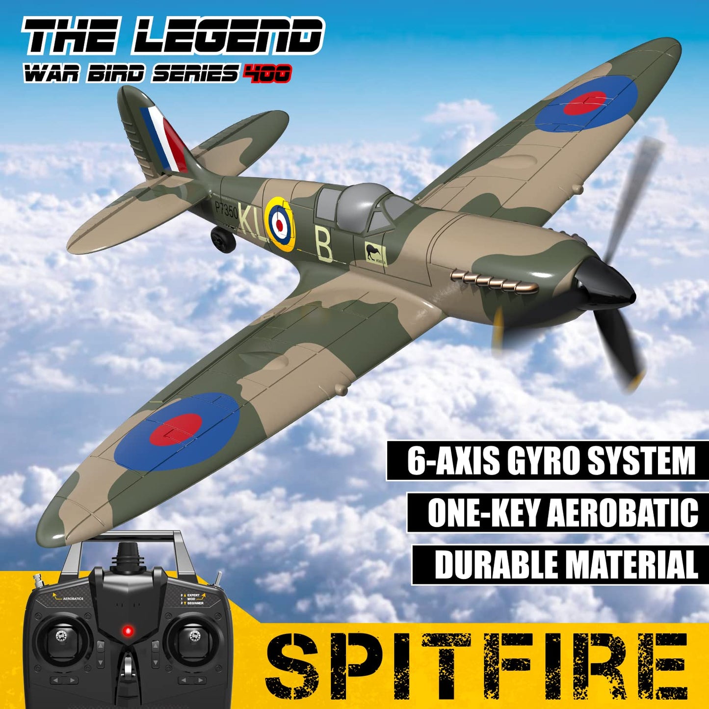 ANTSIR RC Plane Spitfire Fighter, 4 Channel Remote Control Airplane with Gyro System for Adults Boys Beginners