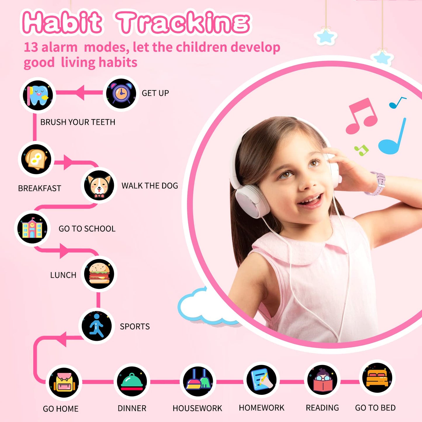 Kids Smart Watch Gift For Girls Age 5-12, 26 Games Hd Touch Screen Watches With Video Camera Music Player Pedometer Flashlight 12/24 Hr Educational Toys Birthday Gifts For Girls Ages 7 8 9 10
