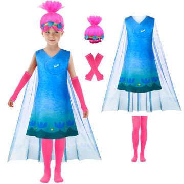 Adreit Toddler Princess Poppy Costume Dress For Girls Kids Cosplay Halloween Outfits Dress Up Birthday Party 3-10Years