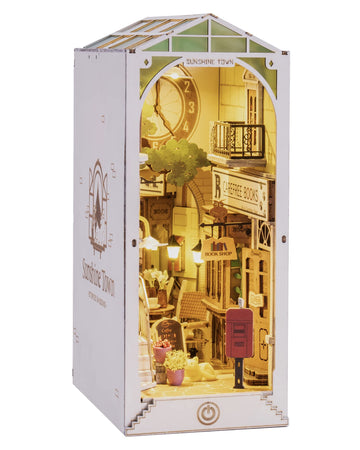 Robotime Diy Book Nook Kit Bookend Stand Bookshelf Insert Bookcase Miniature House With Sensor Light 3D Wooden Puzzle Model Buil