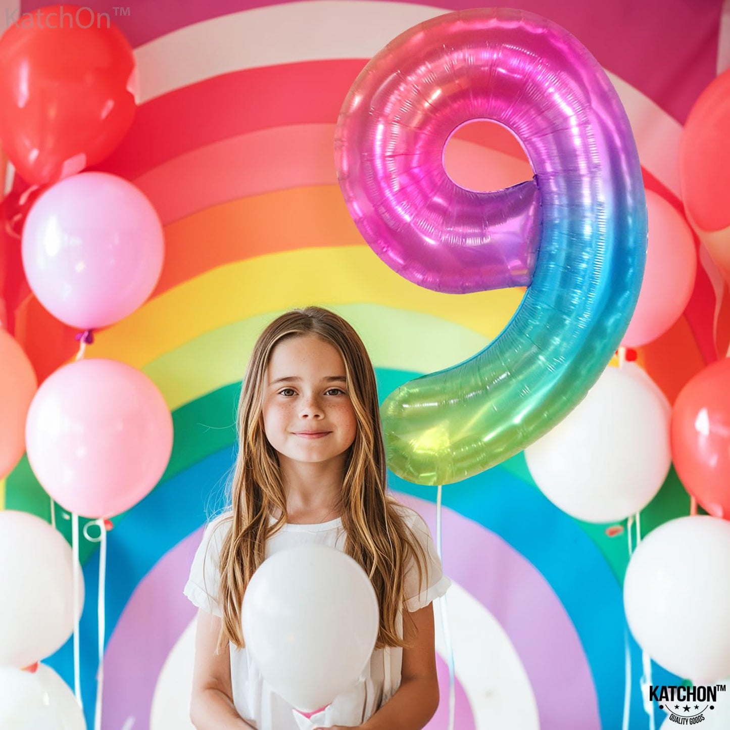KatchOn, Rainbow Number 9 Balloon - 40 Inch | Foil 9 Birthday Balloon for 9th Birthday Decorations | Number Balloons for Anniver