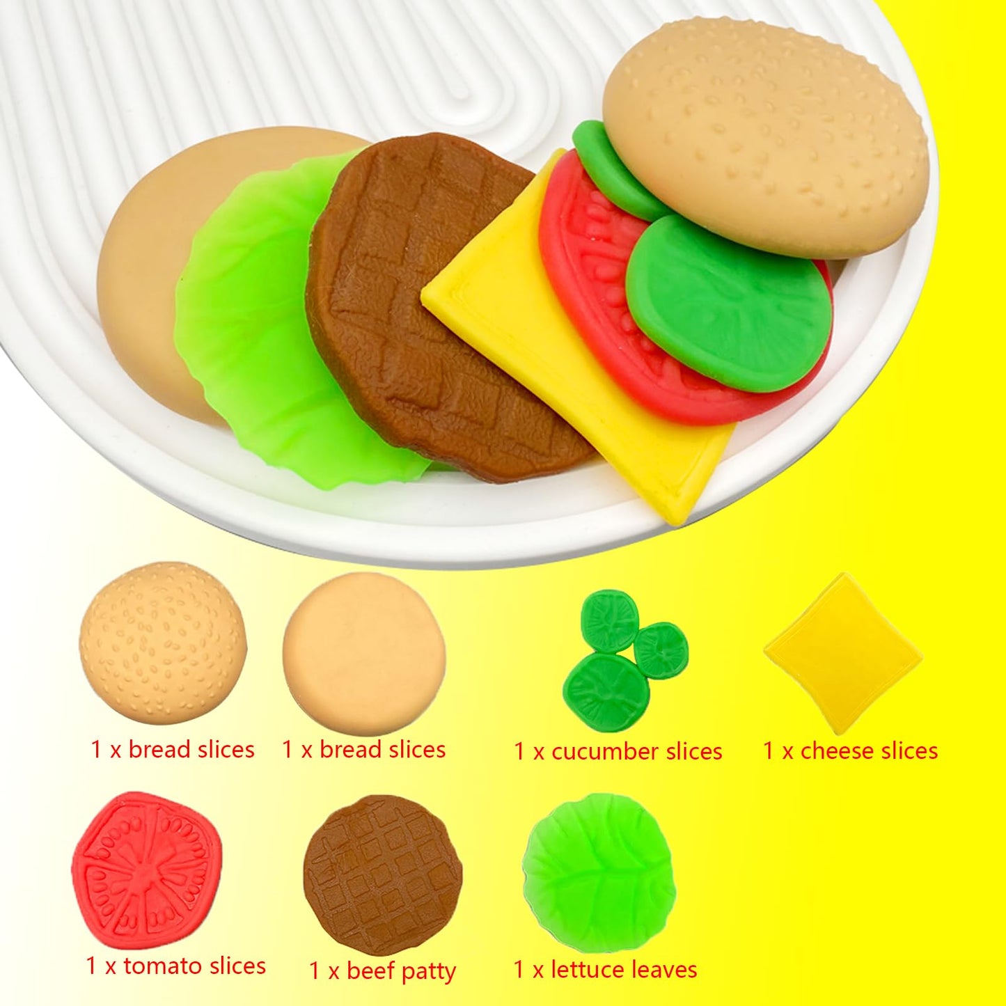 Funnysquee 7 Layers Hamburger Toy Stress Relief Soft Simulation Food Detachable Burger Squeeze Toys Kawaii Squishies Birthday Gift For Kids (Hamburger A)