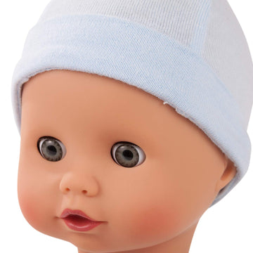 Gotz Muffin To Dress 13'' Soft Cloth/Vinyl Baby Doll In Blue With Blue Sleeping Eyes