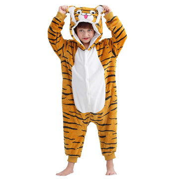 Michley Animal Hooded Romper Kids Flannel Halloween Pajamas Onesie 3-12T For Autumn Winter, Tiger, 7-8T, Size120