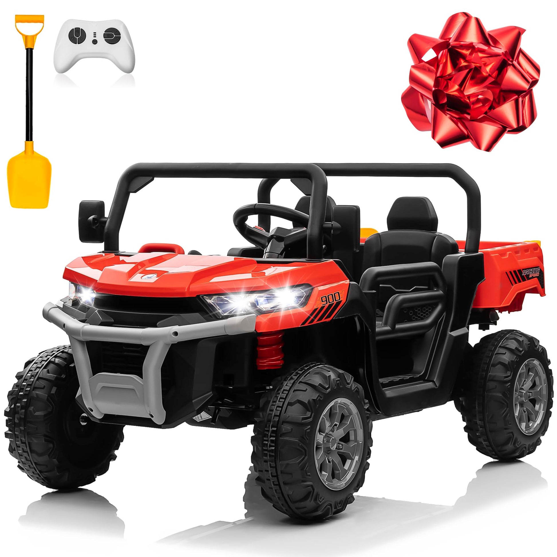 JOYRACER 24V 4WD Ride on Car, 2 Seater Dump Truck w/4X200W Motor, Gift Flower, 2.4G Remote Control, 4 Wheeler, Bluetooth Music, 