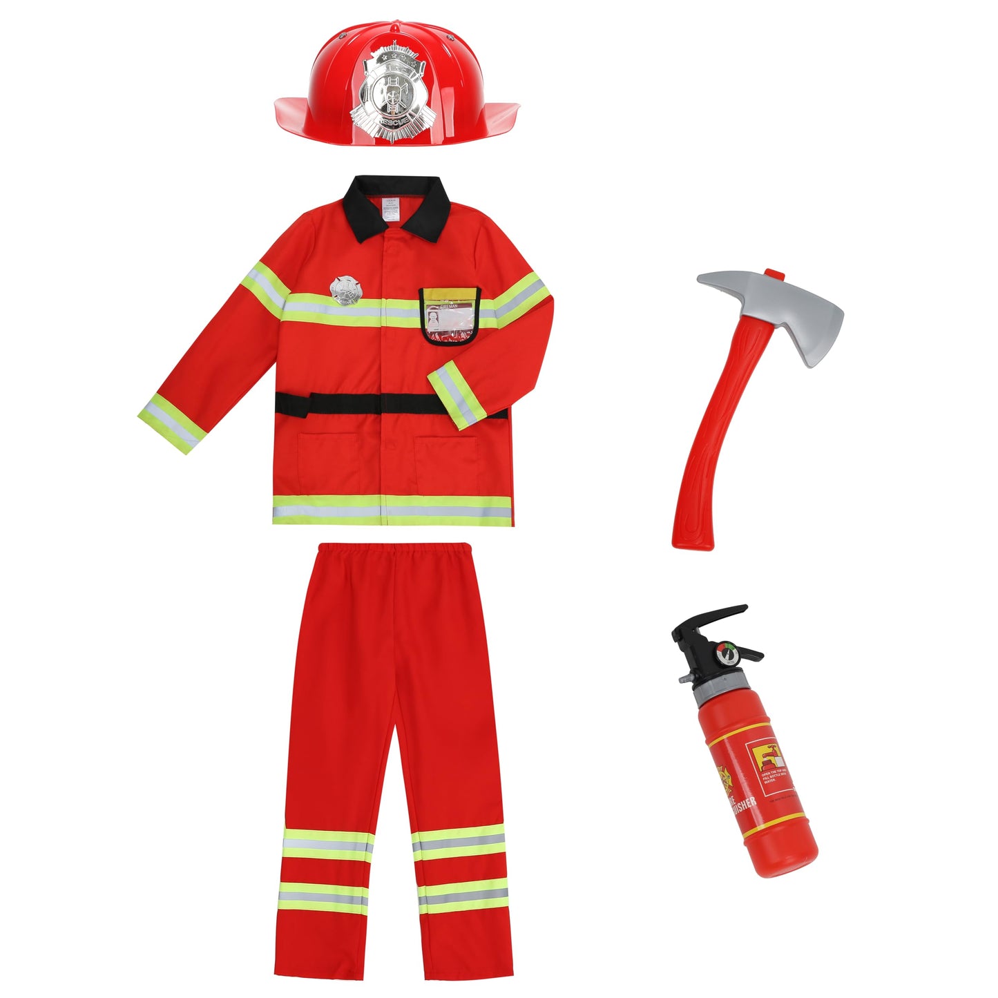 Yolsun Fireman Costume For Kids, Boys' And Girls' Firefighter Dress Up, Fire Fighter With Toy Accessories Set Halloween Role Play(Red,2-3 Years)