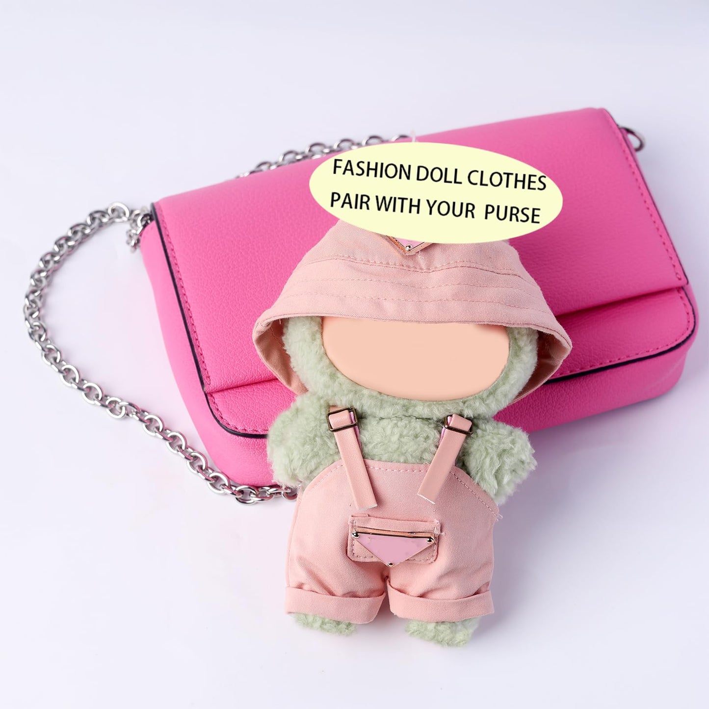 17cm Clothes Set(NO Doll)  Cute Hat & Unique Pocket Design Overalls Dress-up Set  Handmade Clothing Designed for 17cm Doll.(Overalls (Pink))