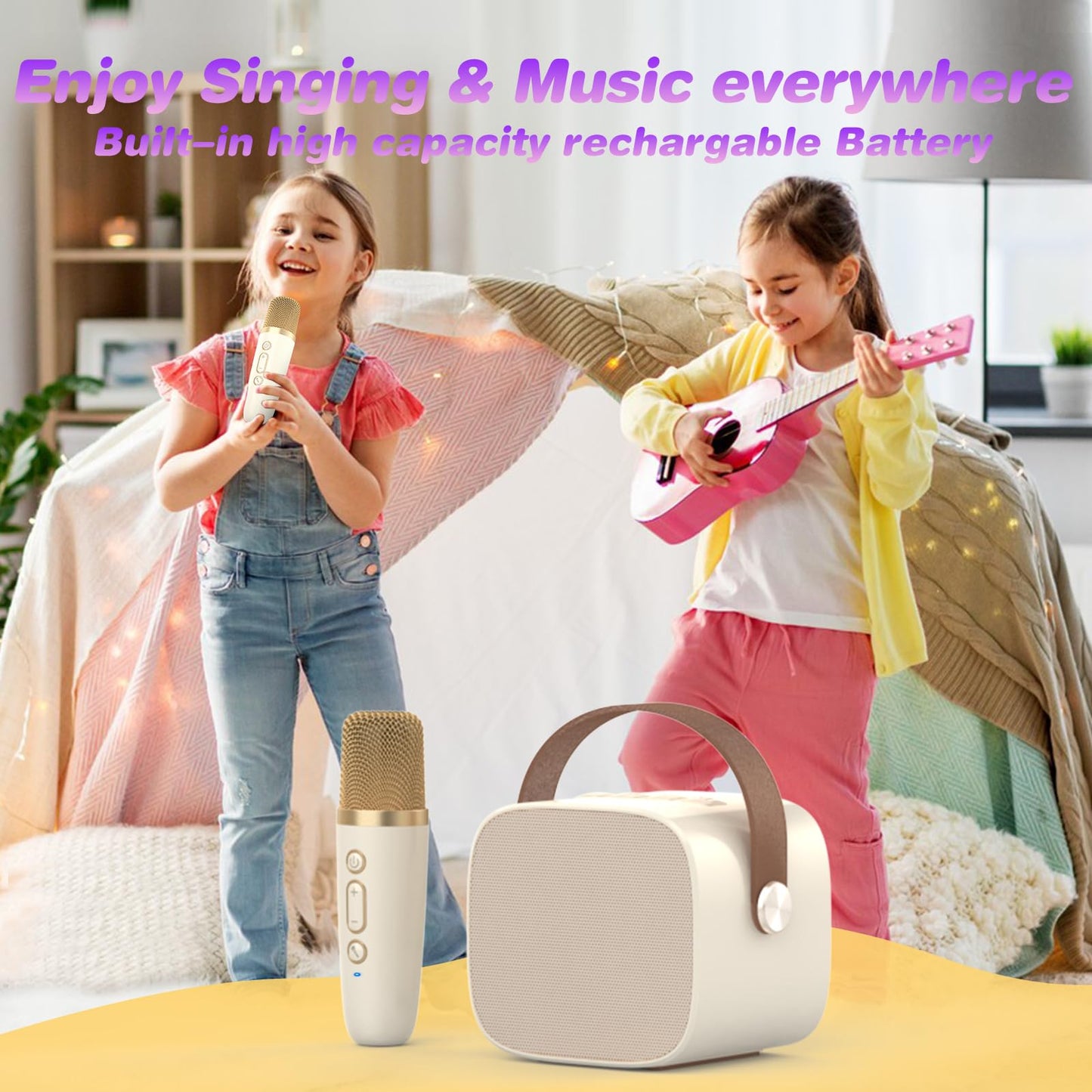MEGUO Mini Karaoke Machine Microphone Fun Toys Christmas Birthday Gifts for mature-themed Kids/Toddler Boys Girls 3 4 5 6 7 8 9 10 11 12+ Portable Bluetooth Speaker with 2 Wireless Microphone