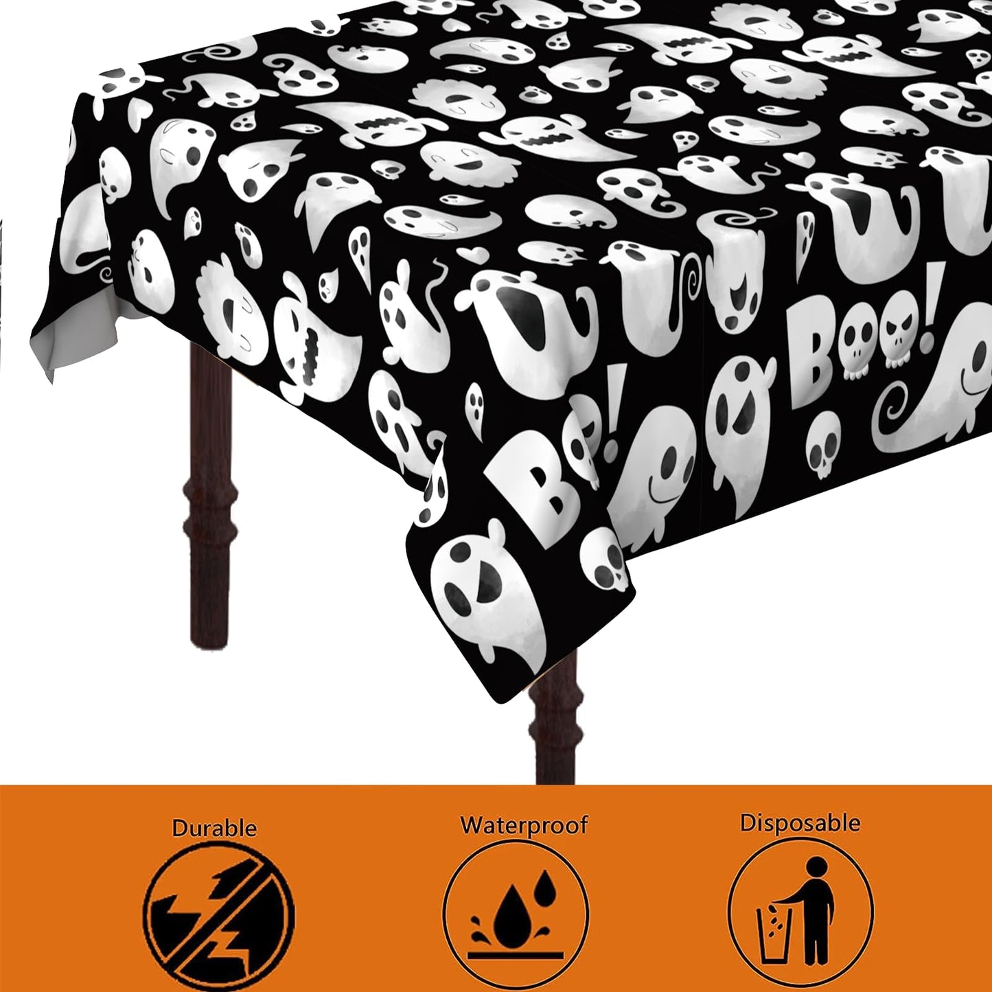 ATFUNSHOP Halloween Tablecloth Plastic 4PACKS 54 X 108 Rectangular Ghost Disposable Table Cover Waterproof Spillproof Table Clot