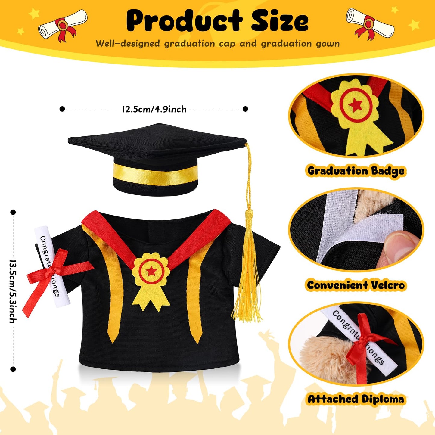 Set Of 1 Graduation Teddy Bear Clothes Cap & Gow Outfit Fits Make Your Own Most 8'' - 13'' Bear Plush Stuffed Animal Outfit Pet