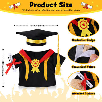 Set Of 1 Graduation Teddy Bear Clothes Cap & Gow Outfit Fits Make Your Own Most 8'' - 13'' Bear Plush Stuffed Animal Outfit Pet