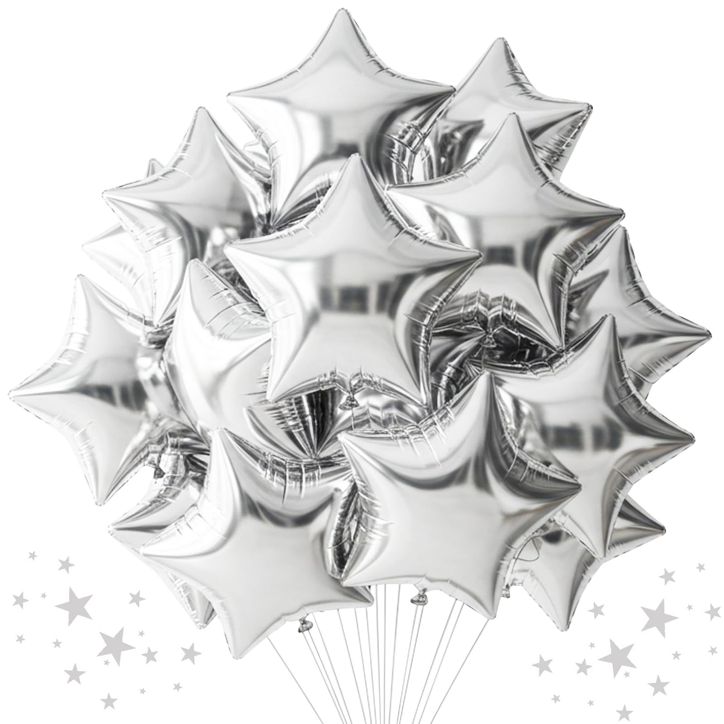 TONIFUL 30Pcs 18 Inch Large Silver Star Shape Foil Balloons Big Silver Stars Helium Mylar Ballons for Birthday Wedding Baby Show