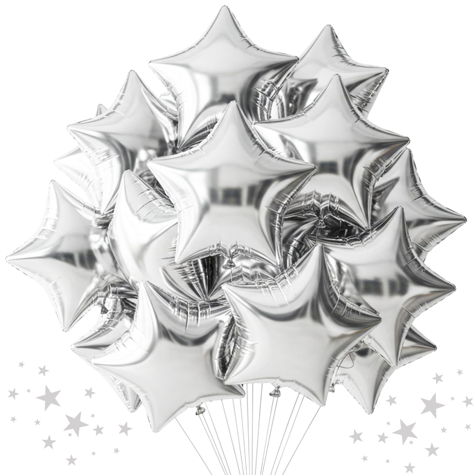 TONIFUL 30Pcs 18 Inch Large Silver Star Shape Foil Balloons Big Silver Stars Helium Mylar Ballons for Birthday Wedding Baby Show