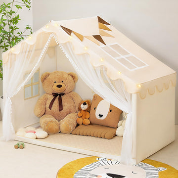 Piikago Kids Play Tent With Mat - Kids Tent Indoor With Star Lights And Flags, Toddler Tent For Kids Ages 3-8, Kids Playhouse Fo