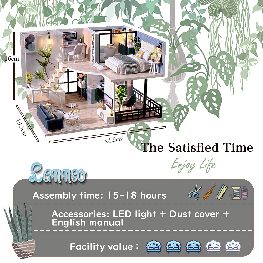 Lannso DIY Dollhouse Miniature Wooden Furniture Kit, 24.9x19.5x16 cm, Resin, L32 Color, with Music Box & Dust Proof Cover