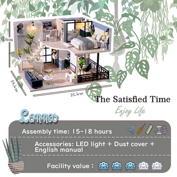Lannso DIY Dollhouse Miniature Wooden Furniture Kit, 24.9x19.5x16 cm, Resin, L32 Color, with Music Box & Dust Proof Cover
