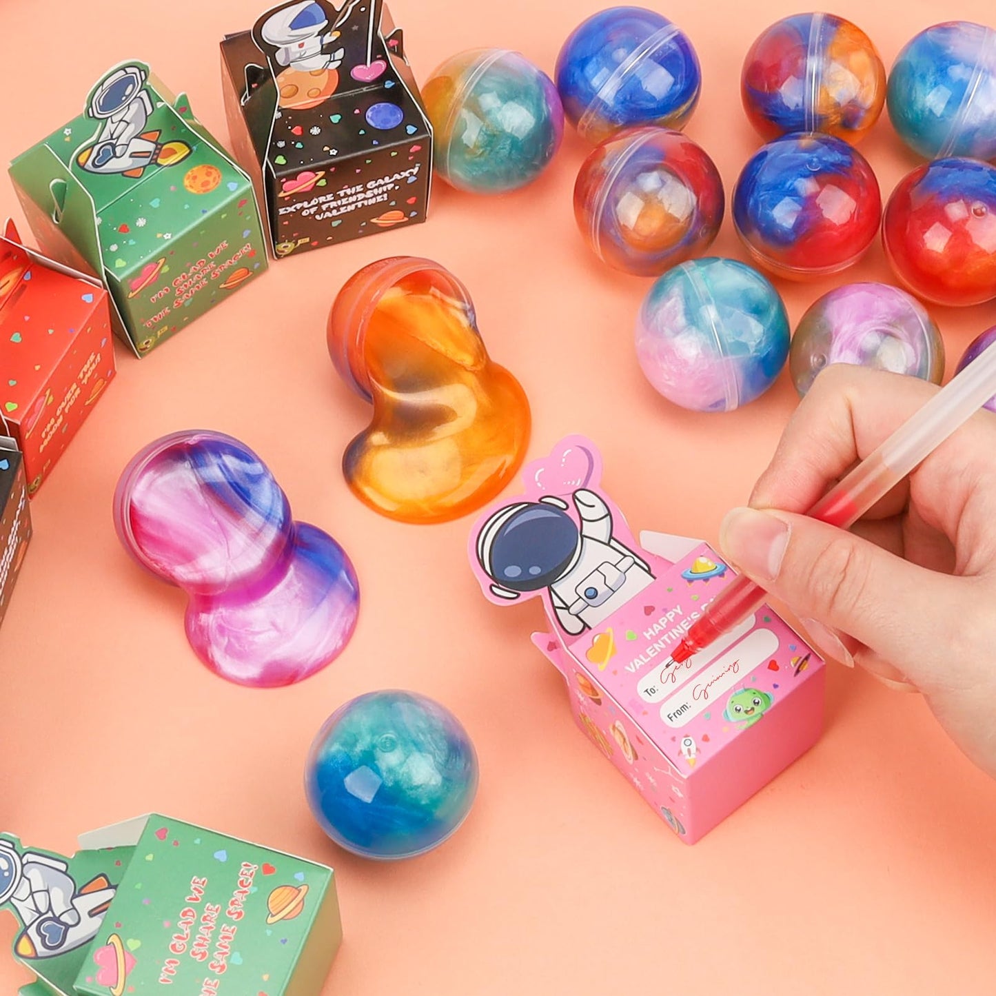 30 Pack Valentines Day Gifts For Kids, Valentines Galaxy Slime With Valentines Day Cards Space Gift Boxes, Valentine Classroom F