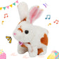 Easfan Easter Rabbit Grey Plush Toy Jumping Spotted Rabbit Talking Hopping Ears Nose Moving Educational Plush Singing Shaking Gl