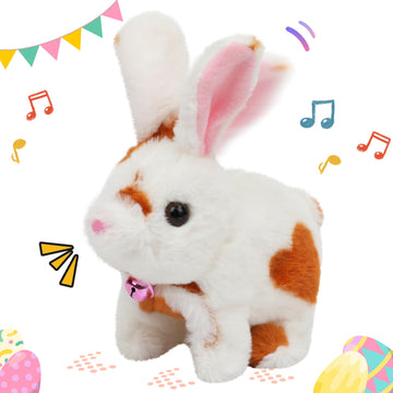 Easfan Easter Rabbit Grey Plush Toy Jumping Spotted Rabbit Talking Hopping Ears Nose Moving Educational Plush Singing Shaking Gl