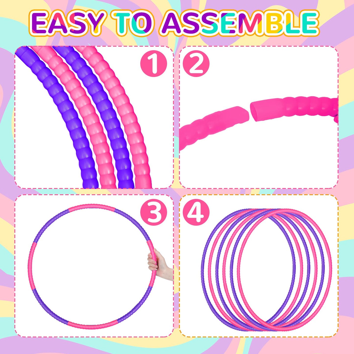 Halloscume 6 Pcs Exercise Hoop Detachable Fitness Rings Adjustable Plastic Toy Fitness Hoop Playground Toys Colored Circles For