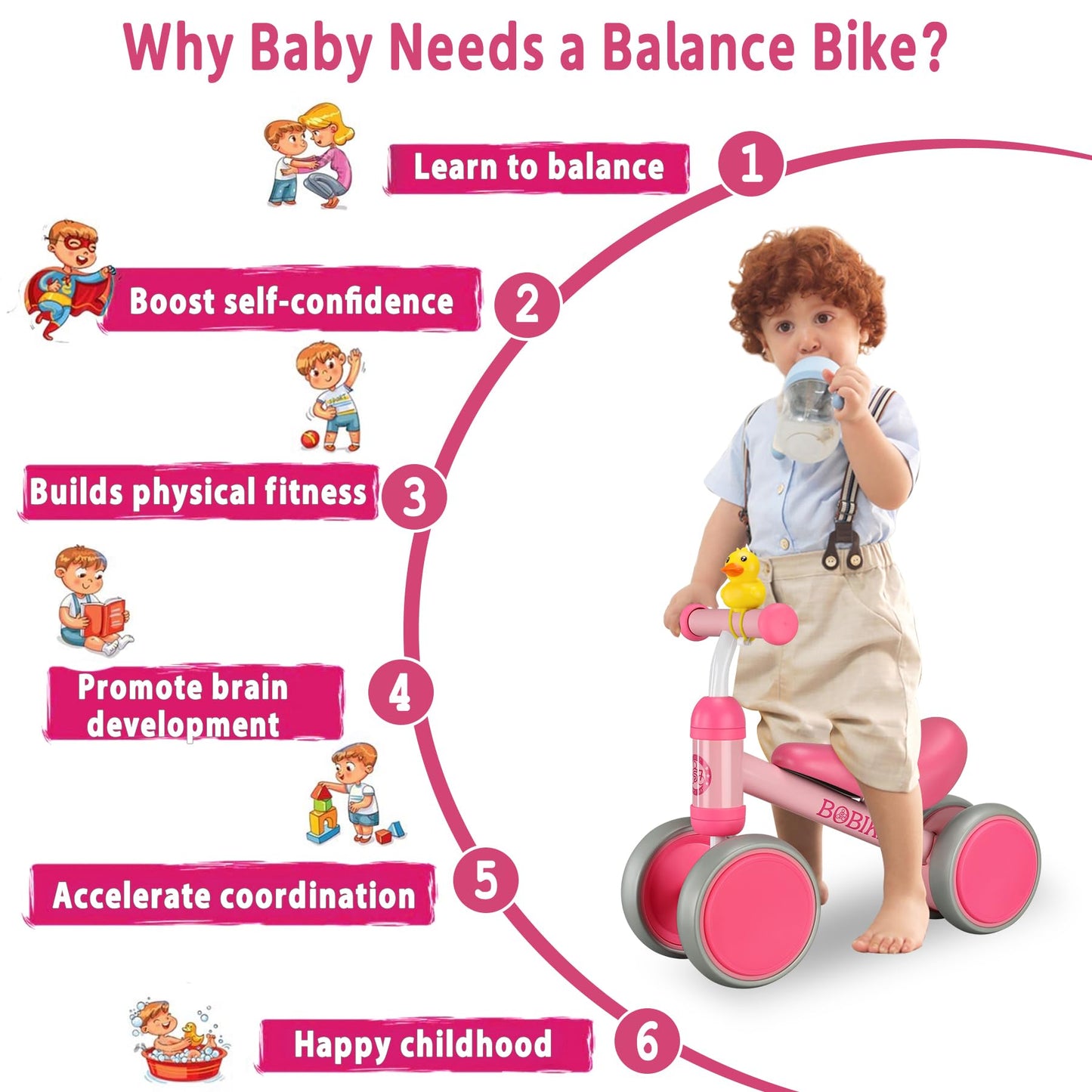 Baby Balance Bike Toys For 12-36 Months Kids Toy Boy And Girls Gifts Toddler Best First Birthday Gift Children Walker No Pedal Infant 4 Wheels Bicycle (Classic, Rose Red)