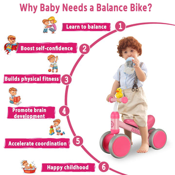Baby Balance Bike Toys For 12-36 Months Kids Toy Boy And Girls Gifts Toddler Best First Birthday Gift Children Walker No Pedal Infant 4 Wheels Bicycle (Classic, Rose Red)