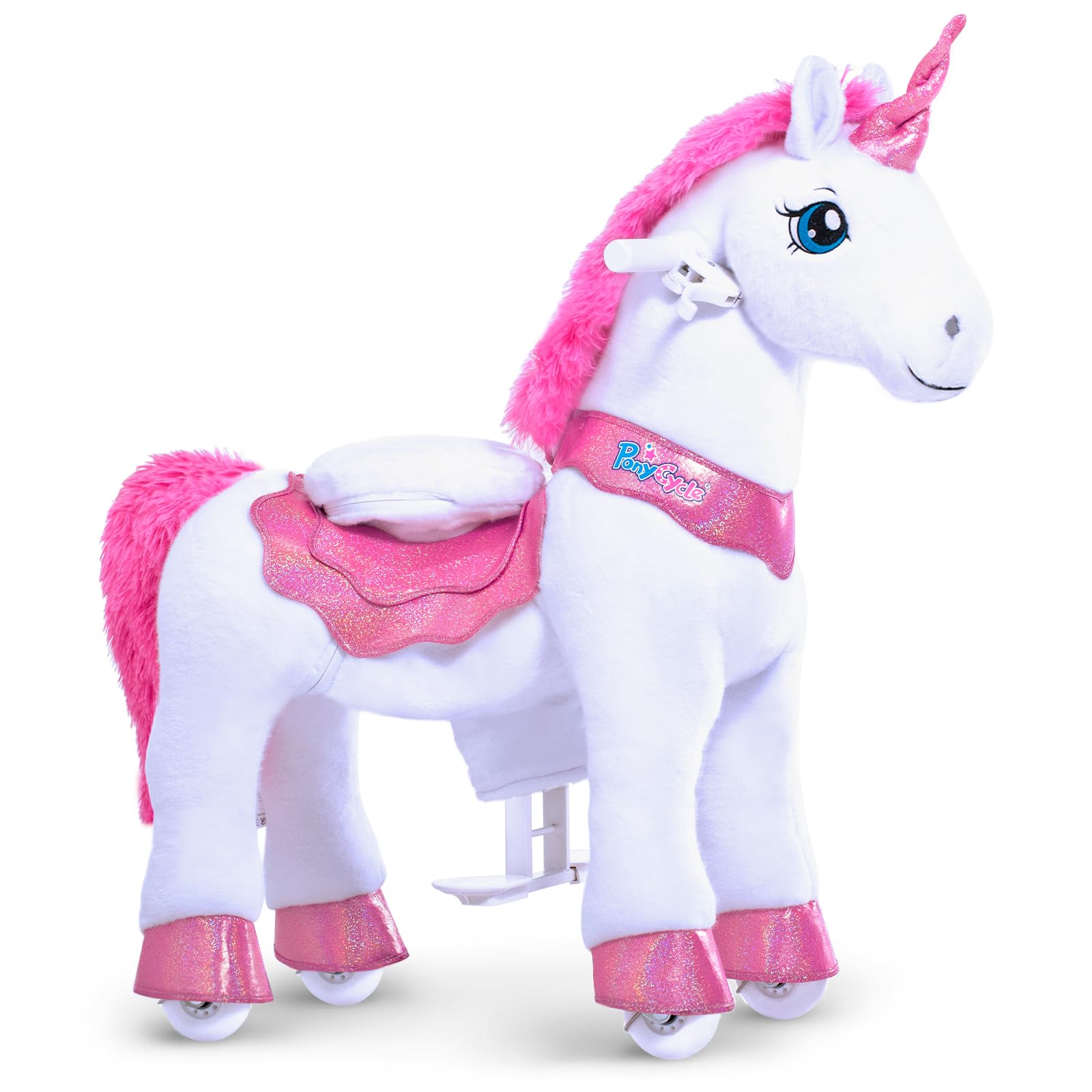 Ponycycle Unicorn Ride On Toys For Girls Horse Spirit Toys, Essential Model E Size 4 For Kids Age 4-8/35.4' Height, Birthday Gifts Plush Walking Animal Giddy Up Riding Toys Ride On Pony Pink E412