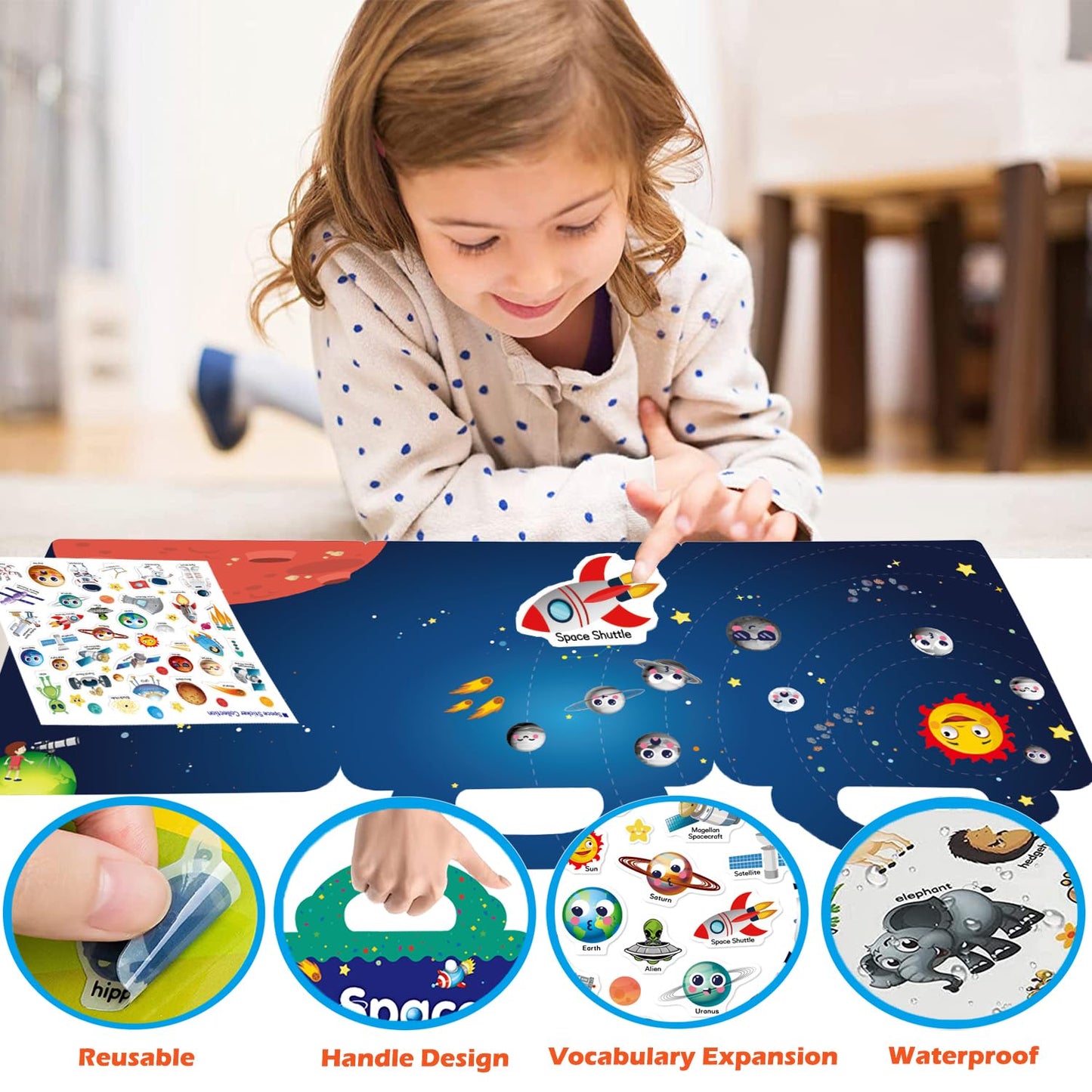 3 Pack Reusable Sticker Books For Toddlers 2-4 Years, Sticker Books For Kids 1-3, Birthday Easter Gifts For Kids Toddler Boys Girls Travel Toys (Animals+Space+Vehicles)