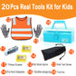 QeeHeng Kids Real Tool Set - 20Pcs Construction Tool with Blue Toolbox and Protective Clothing, Woodworking Tool Set for Beginne