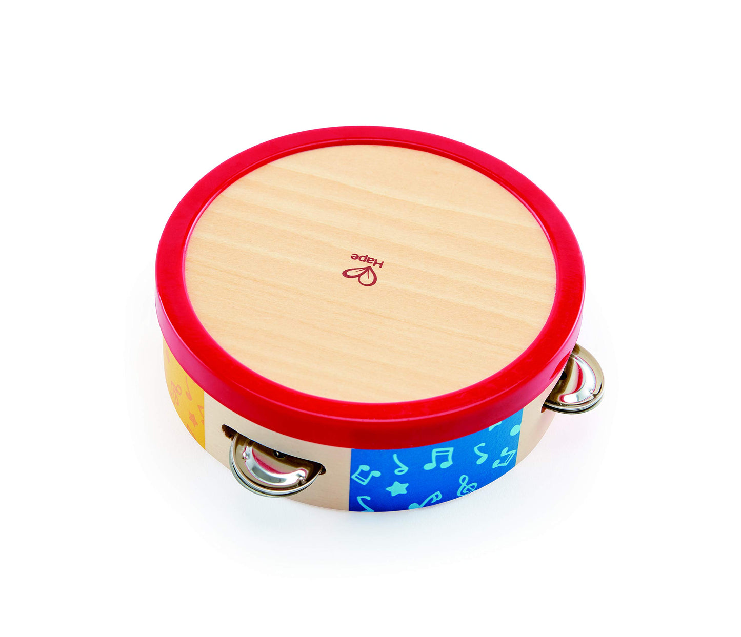 Hape Tap-Along Tambourine | Wooden Tambourine Drum For Kids, Musical Instrument For Children 12 Months And Up Multicolor, L: 6.5