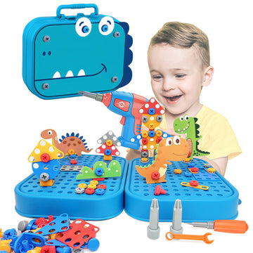 AquaArcc Design and Drill Toy for Boys Age 4-8, 351pc Kids Dinosaur Toy Electric Drill with Toolbox for Boys 4 5 6 7 8 Years Old