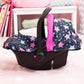 Bayer Design Dolls: Car Seat - Turquoise, Pink, Stars - Fits Dolls Up To 18'', Kids Pretend Play, Safety Belt, Sun Canopy, Ages