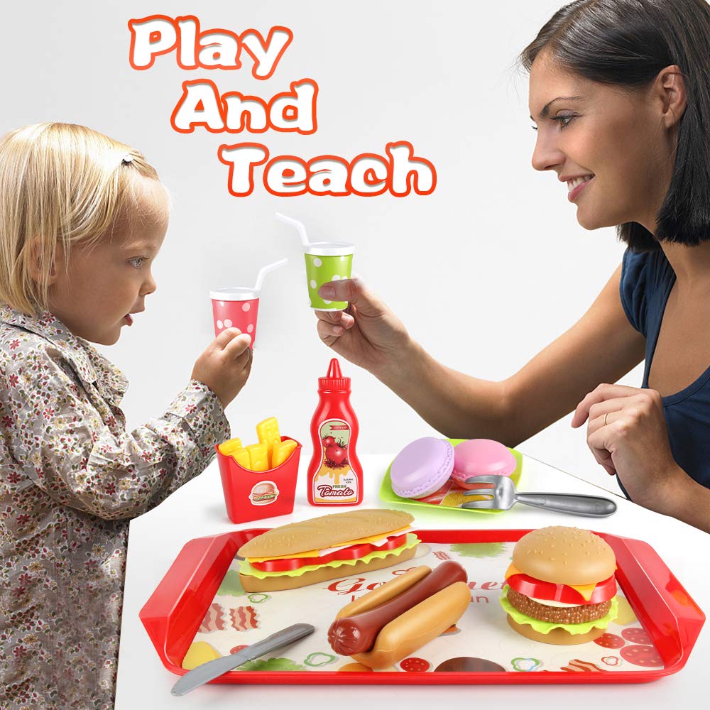 Fast Food Set 59 PCS Kitchen Toy Set for Pretend Play, Kitchen Accessories ,Removable Food Toy, Kids Toddlers Play Food Toys, Pa