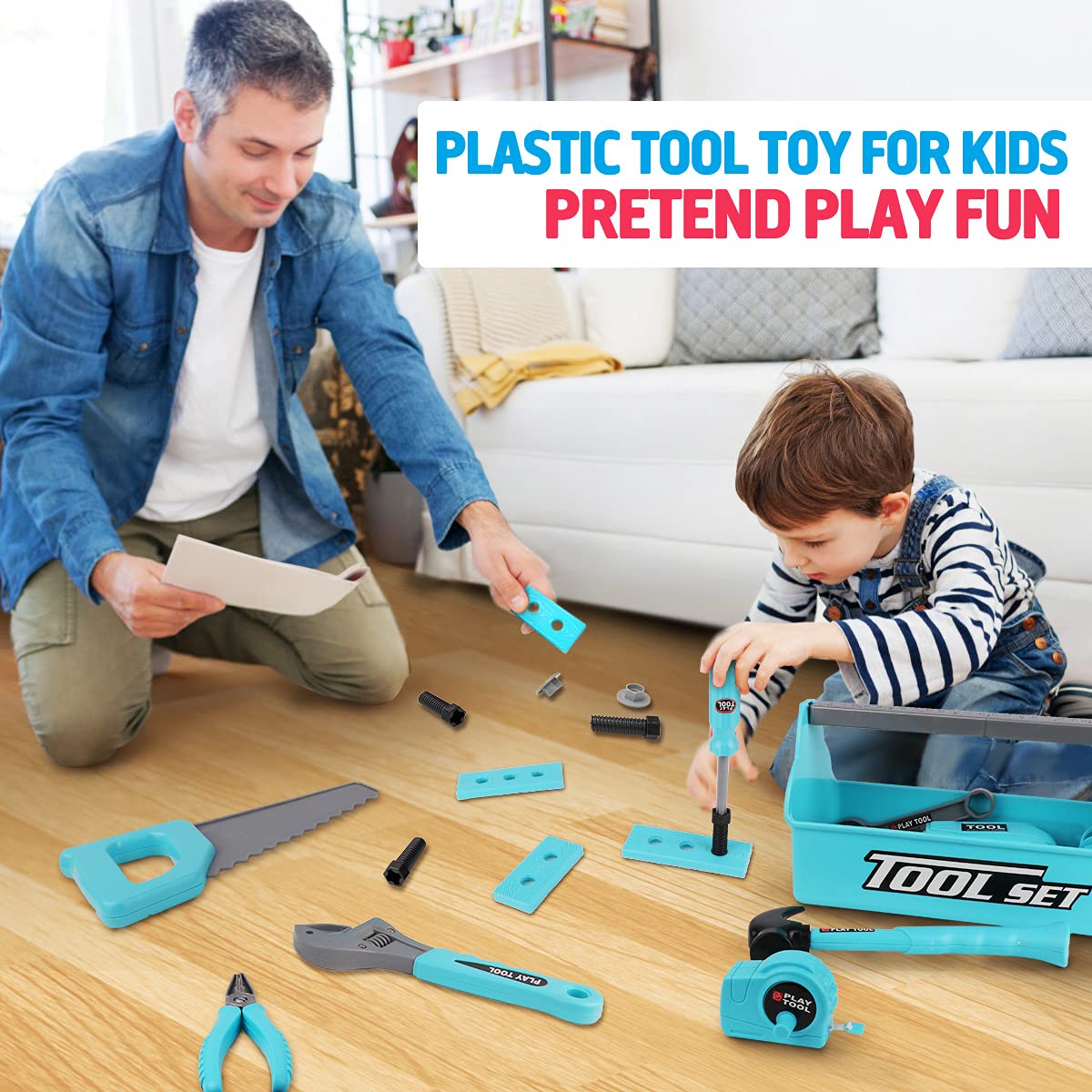 LOYO Kids Tool Set - Pretend Play Construction Toy with Tool Box Kids Tool Belt Electronic Toy Drill Construction Accessories Gi