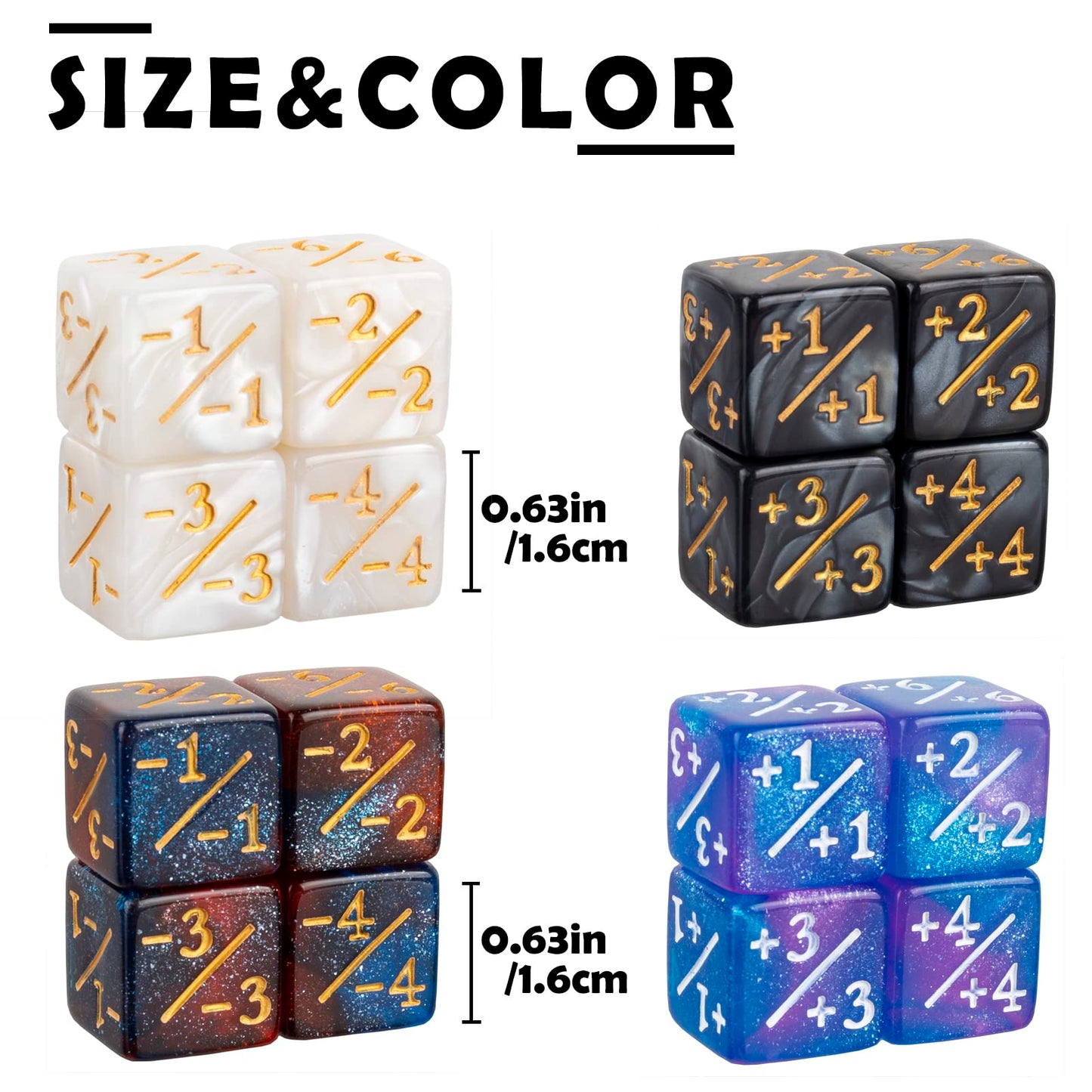 ORUNI 48 PCS Magic The Gathering Dice Set - 16mm Starry Marble D6, Black&White & Brown&Pink, MTG Counter Tokens for Card Games